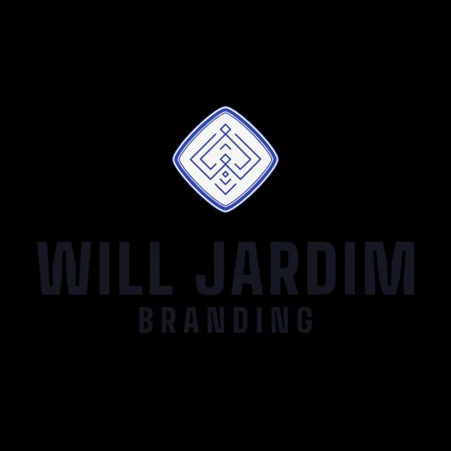 Logo oficial: insígnia sobre o nome Will Jardim e a palavra branding